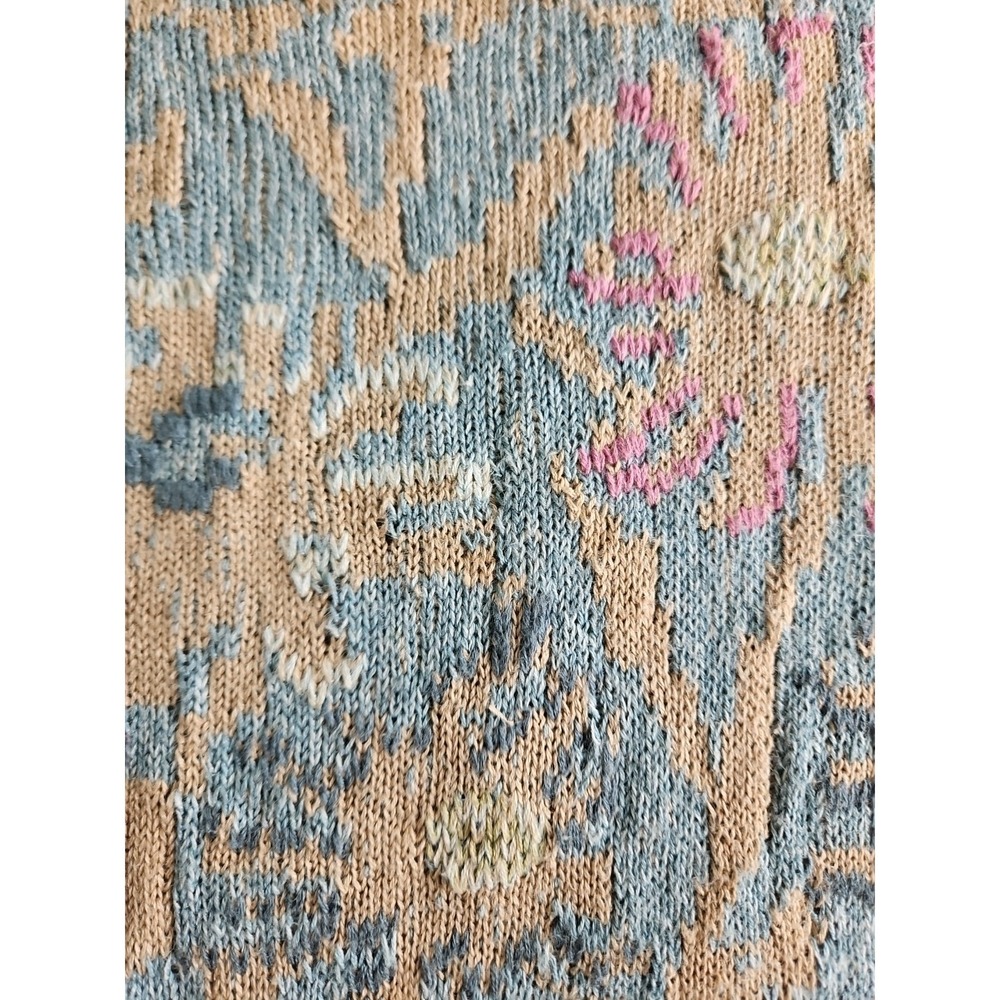 VTG Sigrid Olsen Top S Pink Blue Knitted Floral Linen Cotton Coastal Cottage - Picture 12 of 16